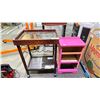 Image 1 : 2 TIER MOBILE WOODEN BAR CART & A PINK TABLE