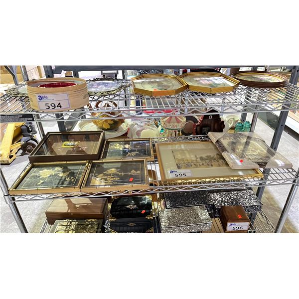 SHELF OF ASSORTED FRAMES PICTURES