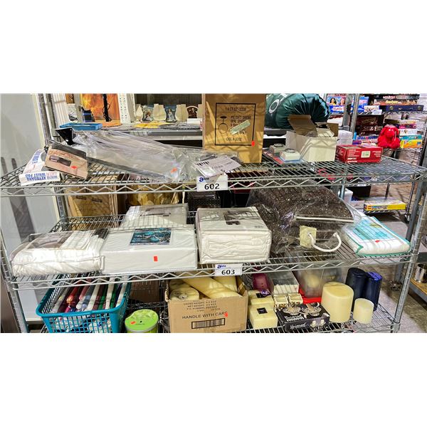 SHELF OF ASSORTED SHEETS & PILLOW PROTECTORS