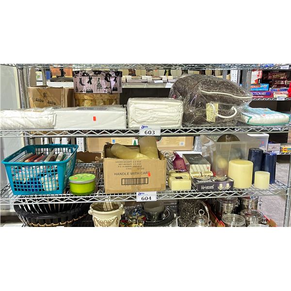 SHELF OF ASSORTED CANDLES