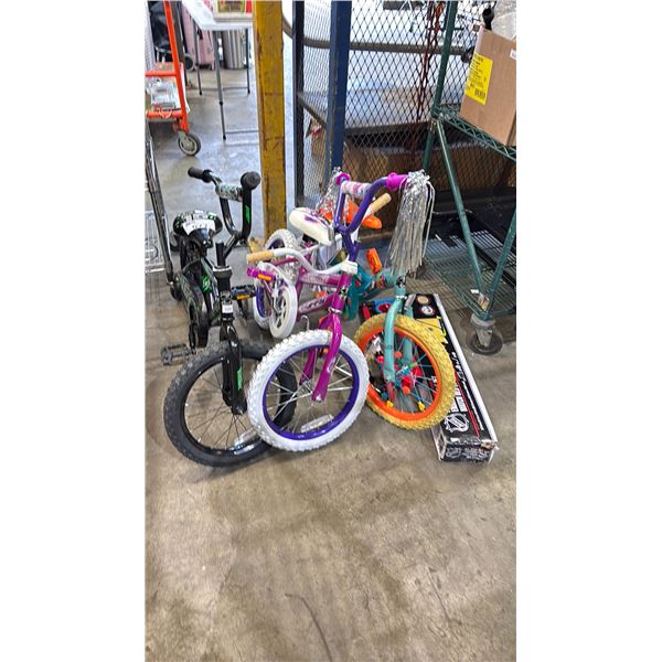 3 CHILDRENS BIKES, SCOOTER & ALL STAR NET SET *MISSING PARTS*