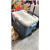 Image 2 : PALLET OF LARGE ROUND STORAGE BINS, COLLAPSIBLE DESK, COLEMAN COOLER, BOX OF PROTECTIVE CASES &