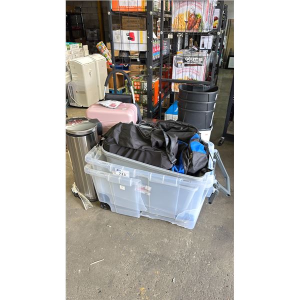 JETSTREAM SUITCASE, STAINLESS STEEL WASTE RECEPTACLES, SHOPPING CART & PLASTIC WASTE RECEPTACLES