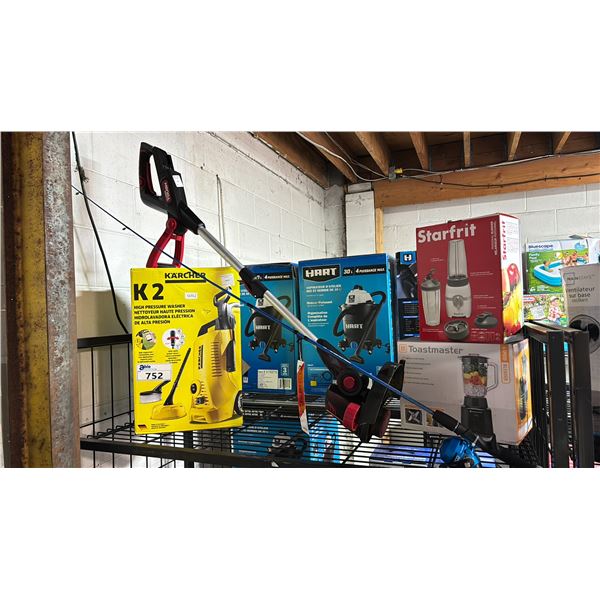 KARCHER ELECTRIC PRESSURE WASHER, 2 BLENDERS, ELECTRIC WEED WACKER & FISHING ROD