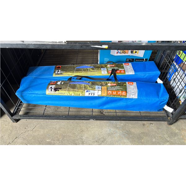 PAIR OF OZARK TRAIL SLANT LEG CANOPIES IN SOFT TRANSPORT BAGS