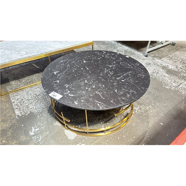BLACK MARBLE TOP GOLD BASE COFFEE TABLE