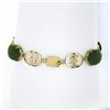 Image 2 : Vintage 14k Yellow Gold Oval Jade Chinese Open Work Symbol Letters Link Bracelet