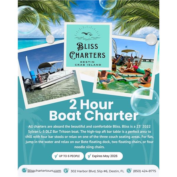 Two Hour Charter for 6 People