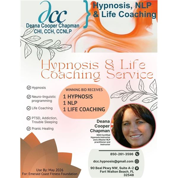 1 Hypnosis, 1 NLP, and 1 Life Coaching Session