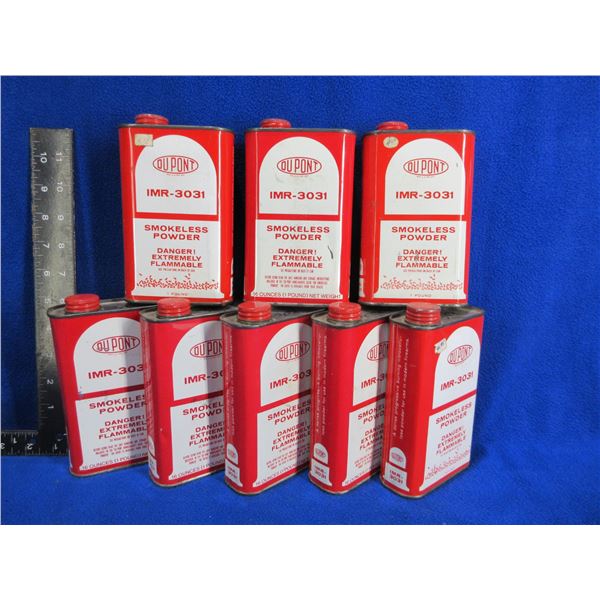 8 Empty Vintage DuPont IMR-3031 Powder Tins