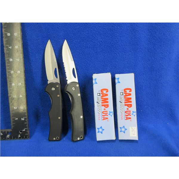 NEW - 2 Camp USA 440 Stainless Folding Lock Knives