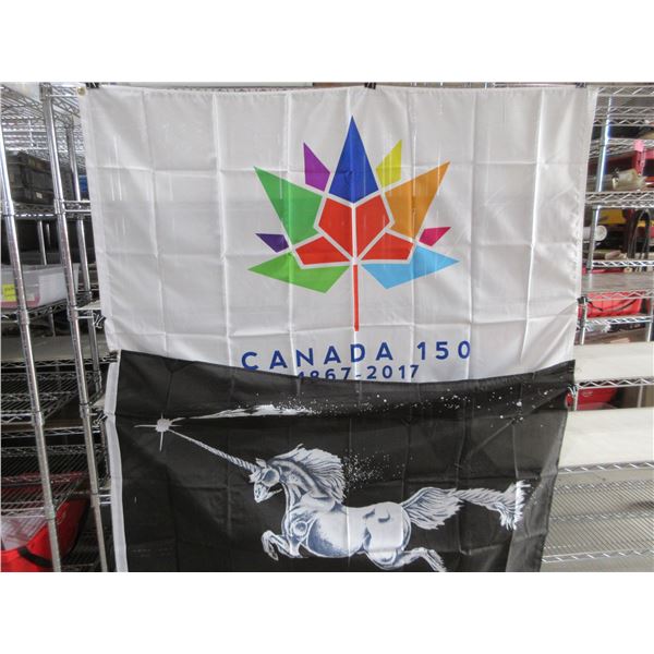 2 Flags - 36" x 60" - Unicorn and Canada 150 (1867-2017)