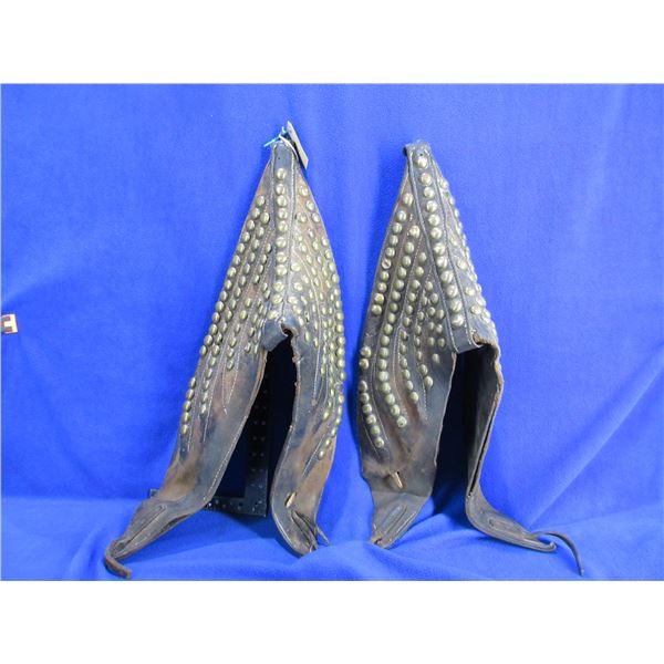 Pair of Vintage Leather Scotch Tops with Brass Tacks