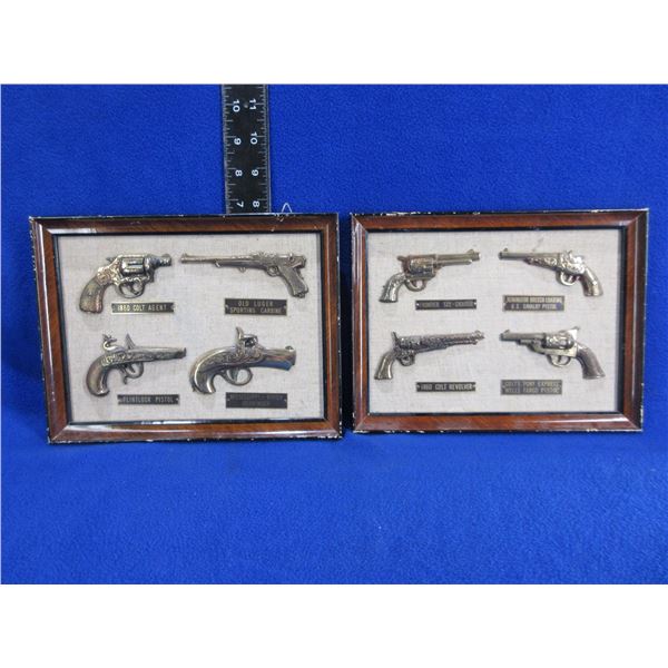 2 Framed Vintage Handgun Wall Plaques - 10" x 7 1/*2"