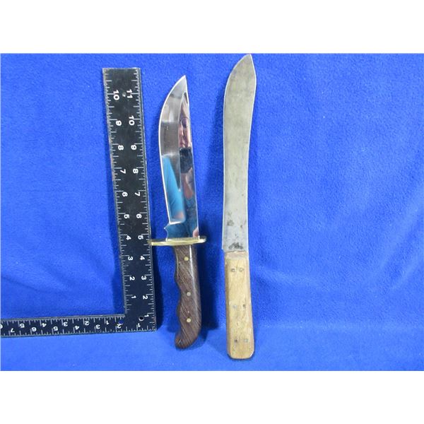Fixed Blade Knife (Handle Cracked) & Vintage Butcher Knife
