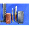 Image 2 : 2 Folding Lock Blade Knives with Leather Sheaths