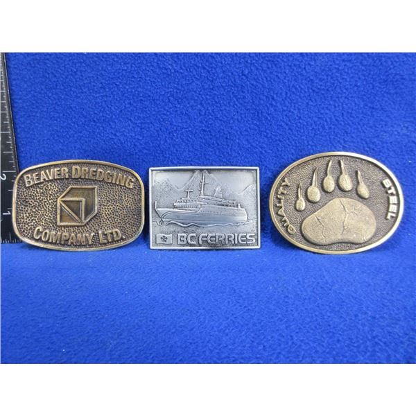 3 Belt Buckles - BC Ferries, Quality Steel, Beaver Dredging