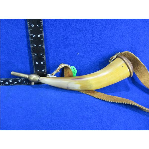 Vintage Powder Horn with Brass, Wood and Leather