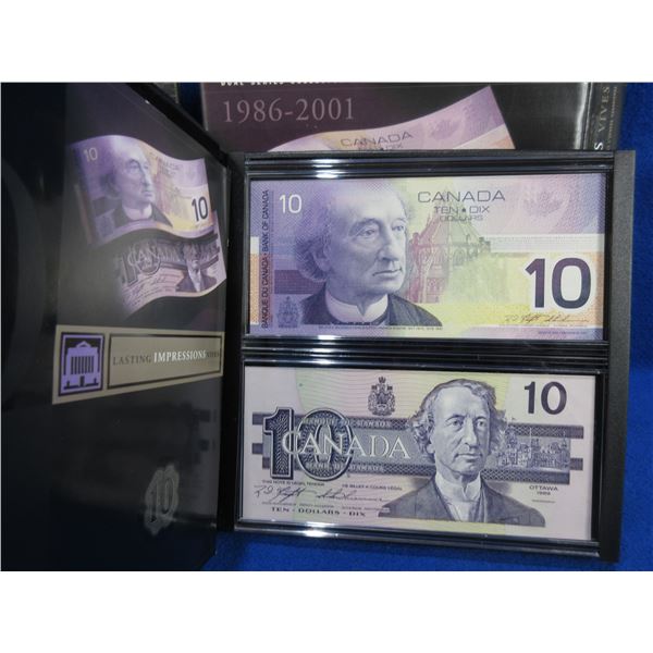 Bank of Canada 2 Uncirculated 10 Dollar Paper Bills 1989 & 2001