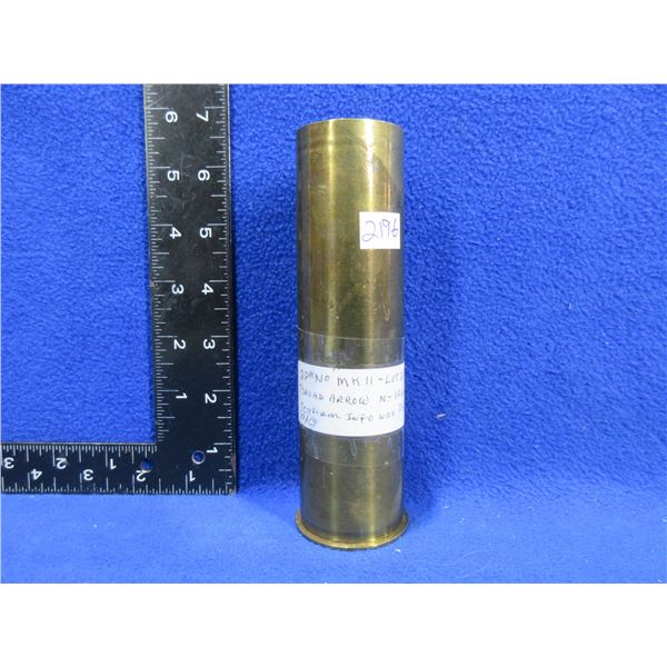 Brass 2 lb Shell Casing - Marked "2Pr No I Mark II 1944 Lot 293