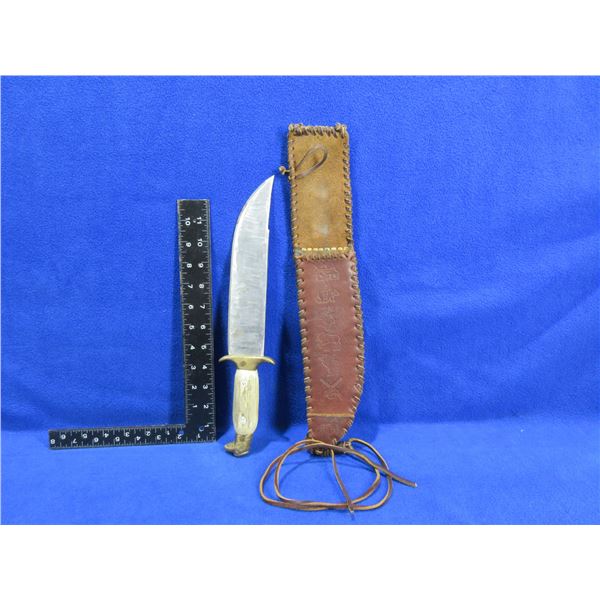 Fixed Blade Knife with Stag Handle and Leather Sheath