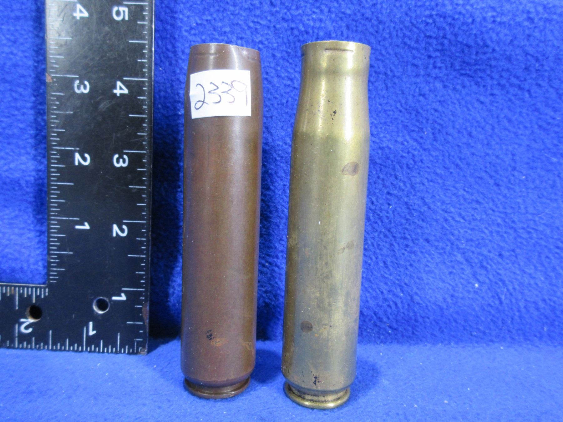 2 - 20MM Shell Casings - 1 is Brass, 1 Appears to be Copper