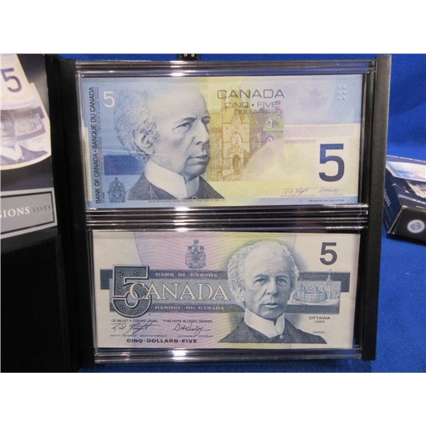Bank of Canada 2 Uncirculated 5 Dollar Bills 1986 & 2002