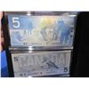 Image 2 : Bank of Canada 2 Uncirculated 5 Dollar Bills 1986 & 2002