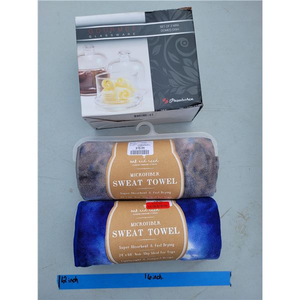 Misc Lot - 2x Microfiber Sweat Towel + Set of 2 Mini Dome Dish