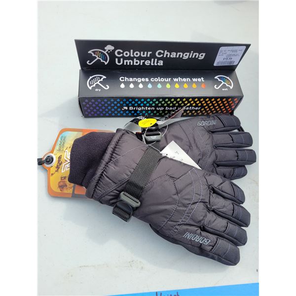 Gordini Winter Gloves Sz Large + Colour Changing Umbrella