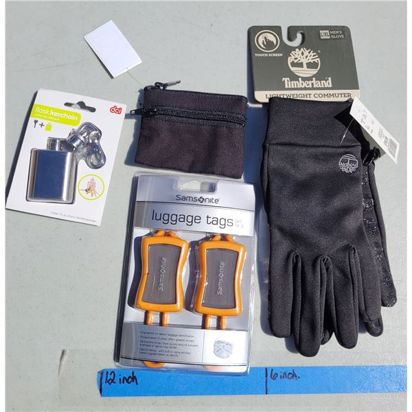 Travel Lot - Luggage Tags; Timberland Touch Screen Glove; Coin Wallter +