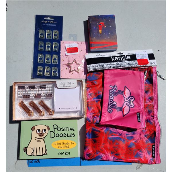 Stationary Lot - Positive Doodle, Kensie Pencil Cases, Plumb +