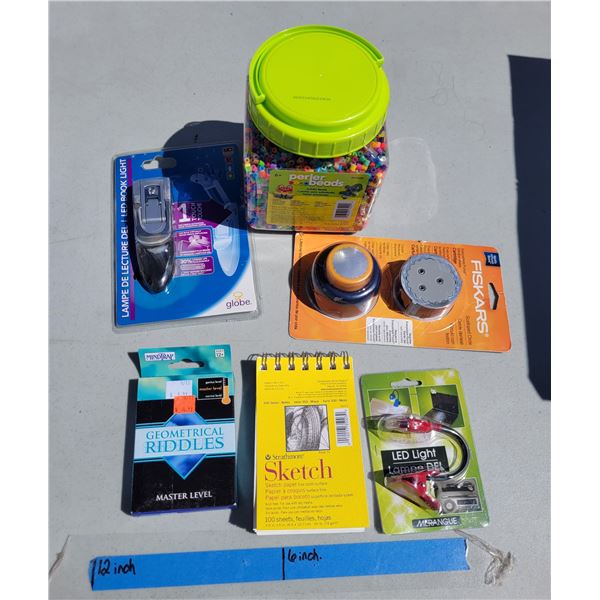 Creative Activity Lot - Sketch Book, Riddle Game, LED Light, Fiskars Everywhere Punch, Perler Beads