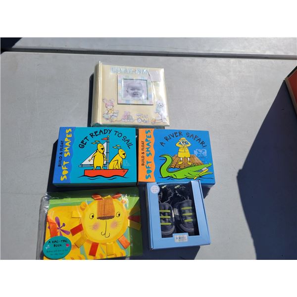 Baby Toddler Lot - Photo Album, 2x Foam Books, Soft Soles Baby Shoes