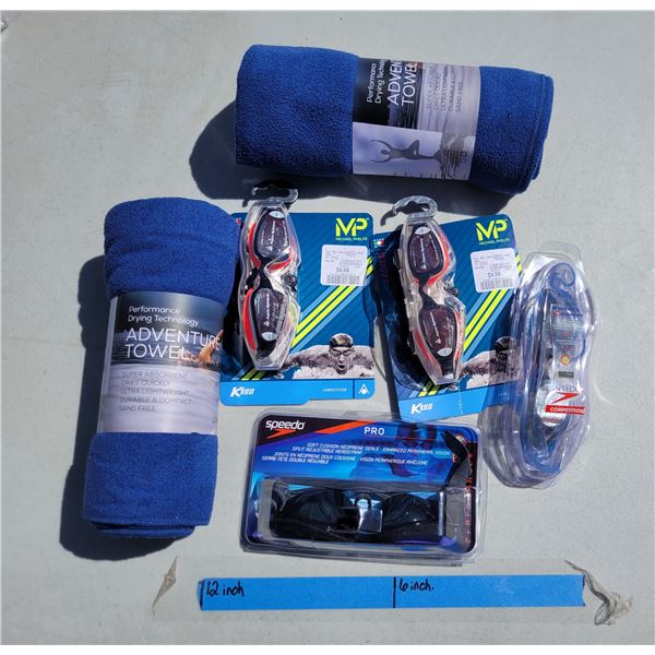 Swimmers Lot - 4x Water Goggles, 2 Adventure Towels