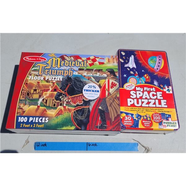 Lot of 2 Puzzles - Melissa & Doug Medieval Triumph Puzzle, Space Puzzle