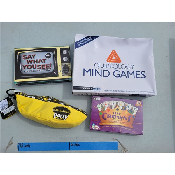 Games Lot - Say What You See!, Bananagrams Party Edition, Five Crowns, Quirkology Mind Games