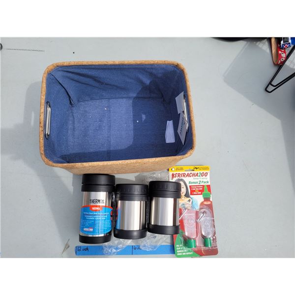 Kitchen Lot - Cork Basket, 3x Thermos, Sriracha 2 Go Bottles