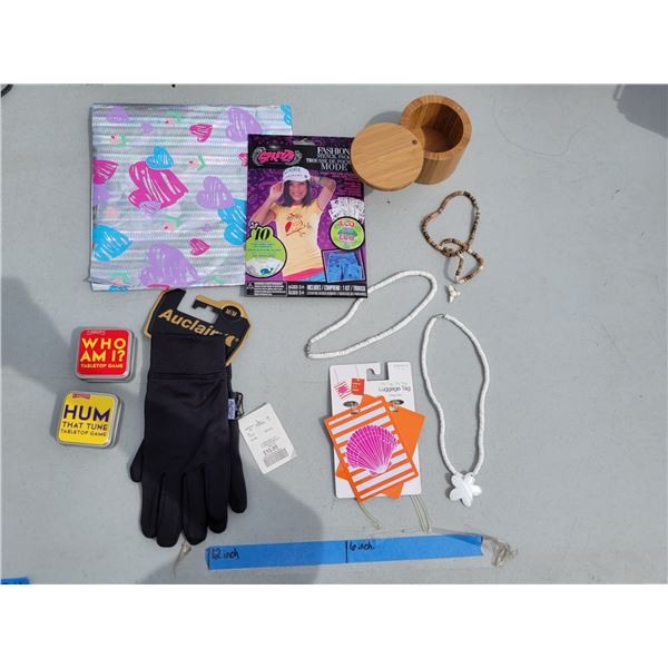 Misc Lot - 2x Games, Luggage Tag, Jewellery, Wooden Trinket Box +