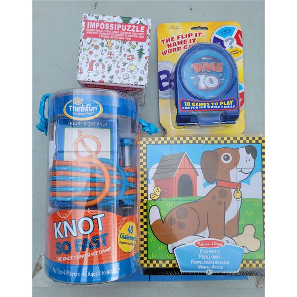 Games Lot - Knot So Fast, Melissa & Doug Wooden Cube Puzzle, Tapple 10, Impossipuzzle
