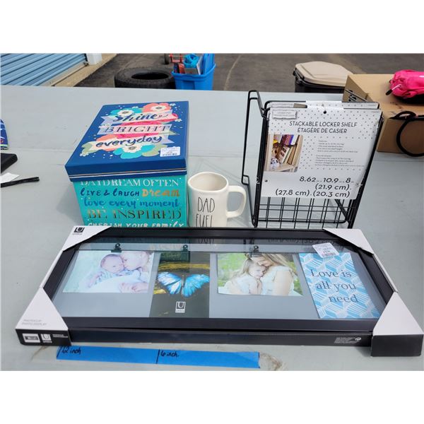 Misc Lot - Rae dunn Mug, Umbra Photo Clip Display, Inspirational Box, 2x Locker Organziers