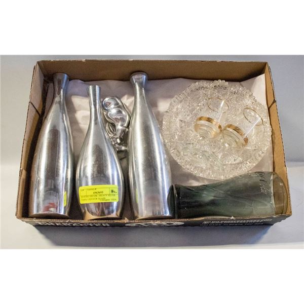 HOME DECOR - HEAVY SILVER VASES, LIQUEUR GLASS