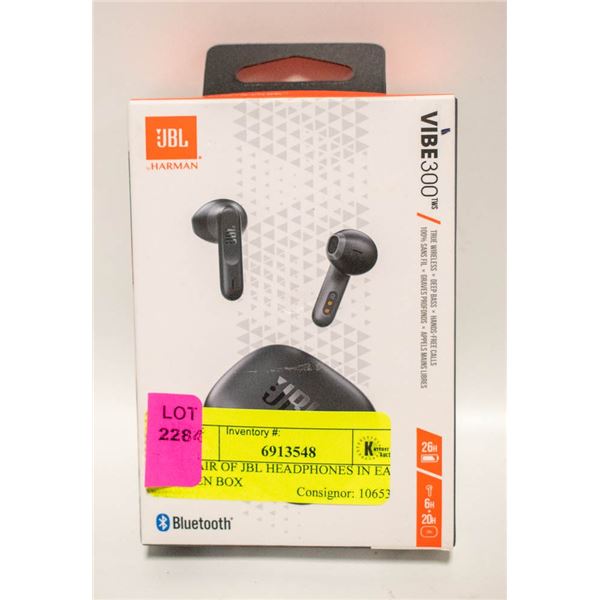 1 PAIR OF JBL HEADPHONES IN EAR - OPEN BOX