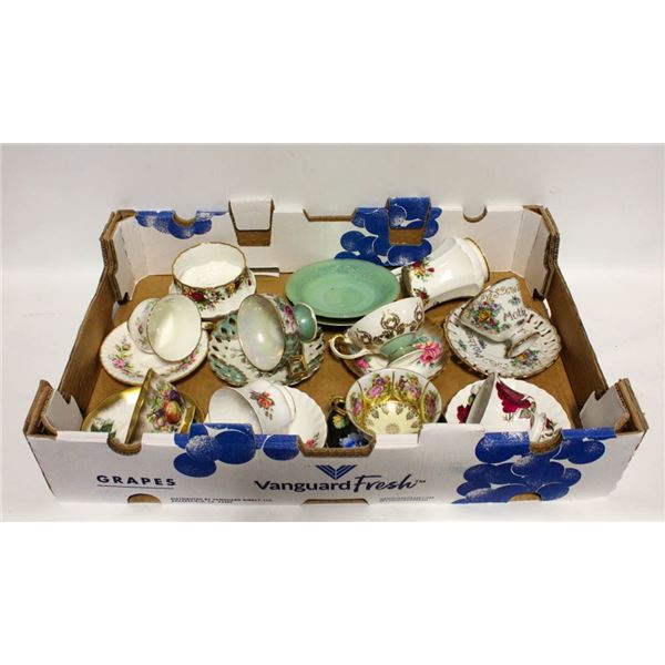 TRAY OF 8 ASSORTED TEA CUPS & SAUCERS