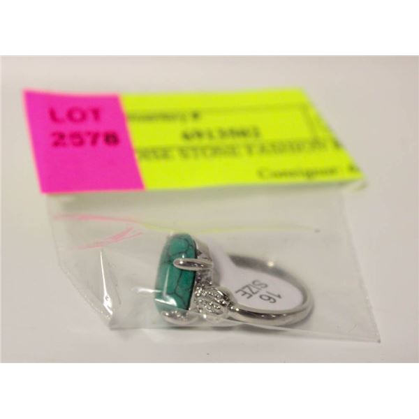 FAUX TURQUOISE STONE FASHION RING SZ 16