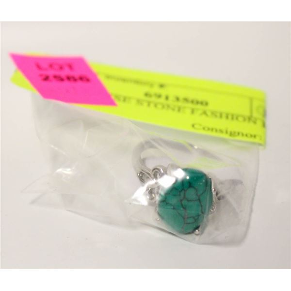 FAUX TURQUOISE STONE FASHION RING SZ 19