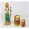 Image 1 : UKRANIAN STACKING DOLL SET & CARVED WOOD FIGURINE