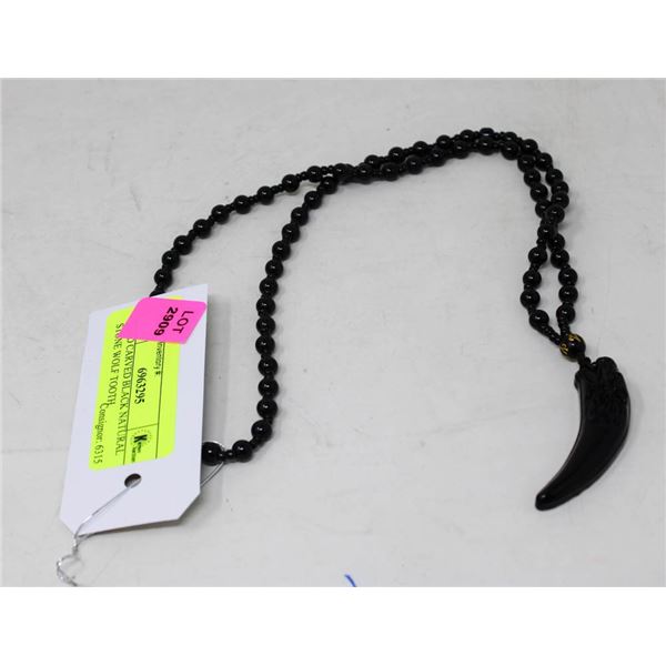 HAND CARVED BLACK NATURAL STONE WOLF TOOTH