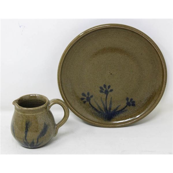 MID CENTURY CERAMIC CREAMER AND PLATE