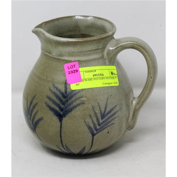 7" STONEWARE POTTERY PITCHER  BY SUZANNE W.W